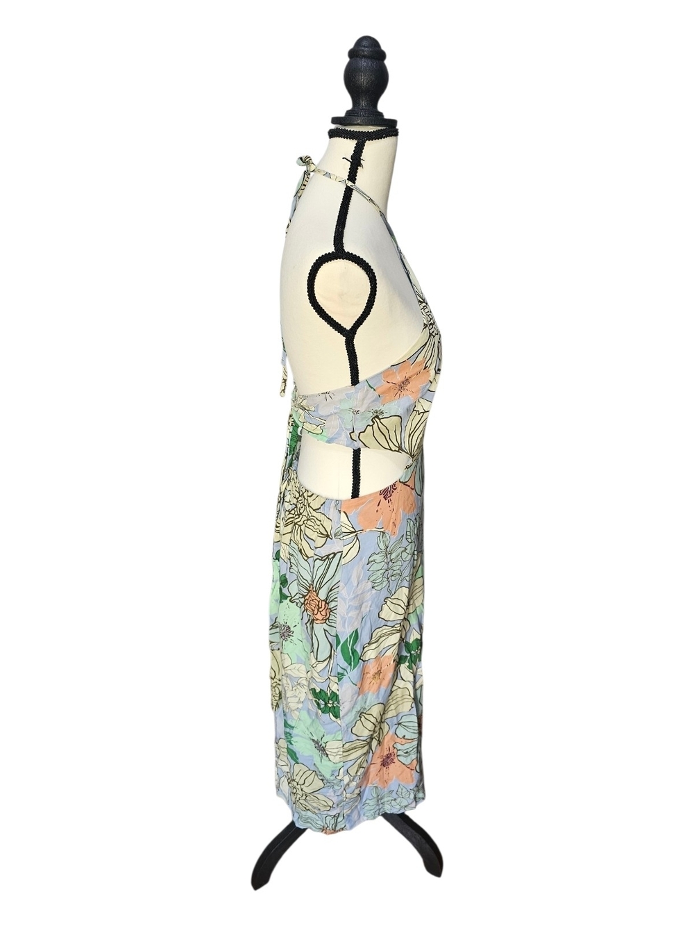 Lulus Tropical You Mine Blue Floral Print Halter Tie-Back Midi Dress - Picture 6 of 10